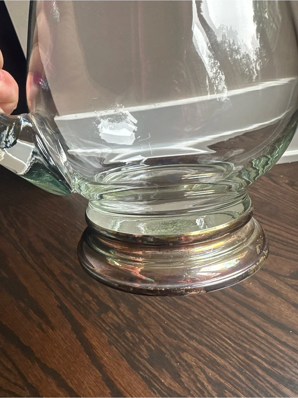 Clear Glass Pitcher with Silver-Tone Base